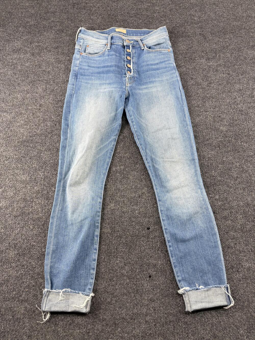 Mother The Fly Cut Stunner Ankle Fray Jeans Womens 26 Light Blue Button Fly